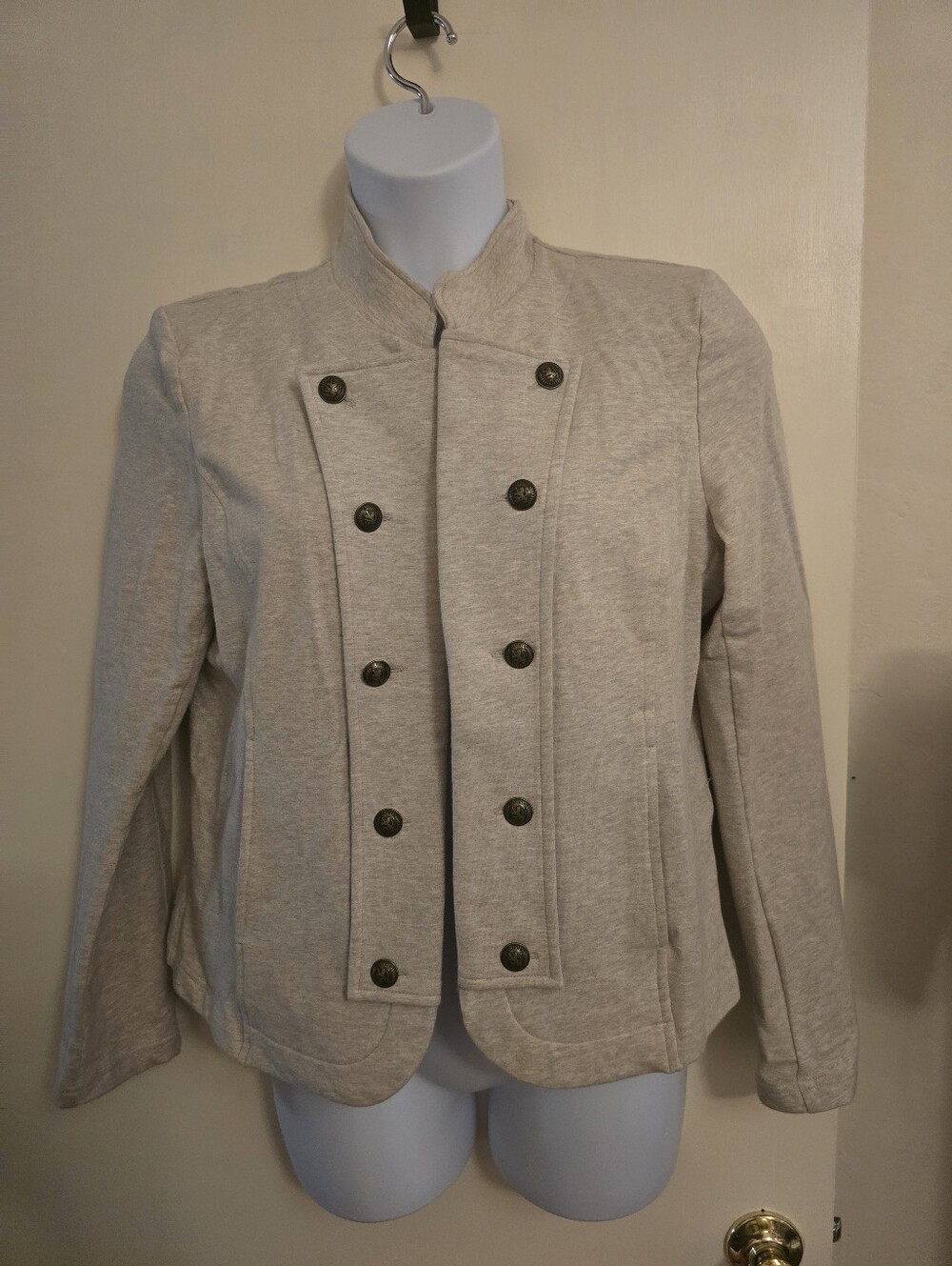 Tommy Hilfiger Gray Military Blazer Jacket Double Breasted Stretch L